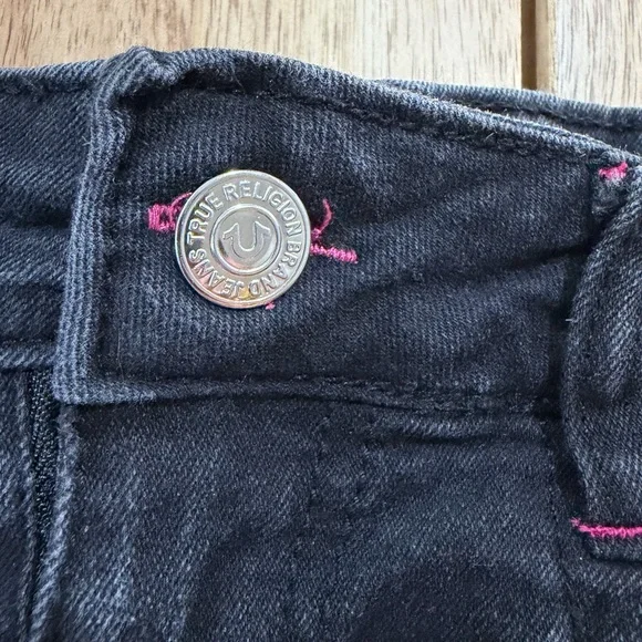 True Religion Kids Black Jean Shorts with Pink Stitching —Size M(5/6) - Picture 4 of 5